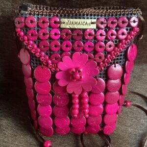 Jamaica Bright Pink Magenta Island Bead Detail Handbag